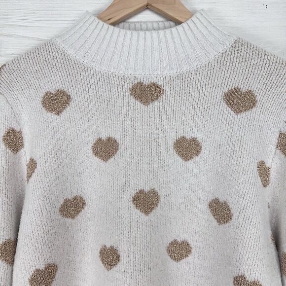 Anthropologie Hearts Sweater Women L Neutral Gold Puff Sleeve High Neck Pullover - Picture 3 of 16